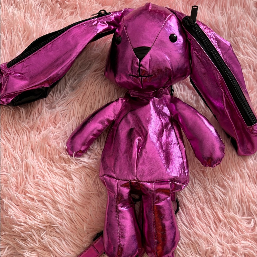 Rave metallic pink bunny backpack